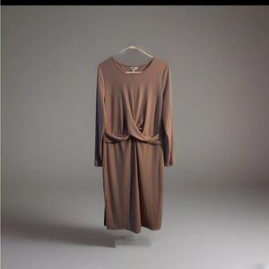 Nine West Dusty Rose Ribbed Women’s Long Sleeve Dress Size XL Twist Front NWT